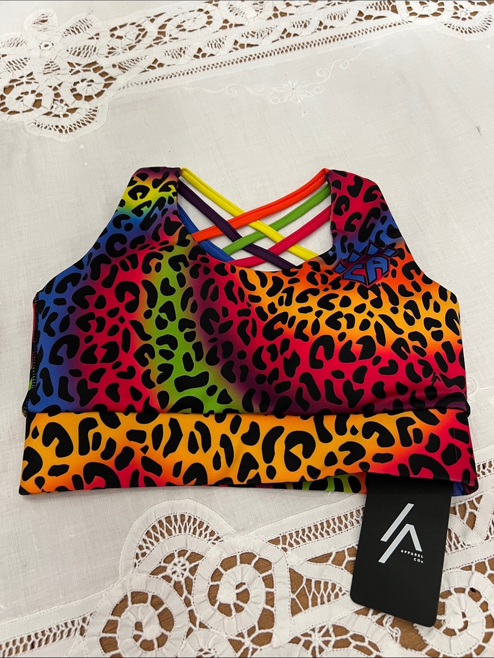 ILSV NWT Cheer Athletics Neon Rainbow Cheetah Bra size Youth Large